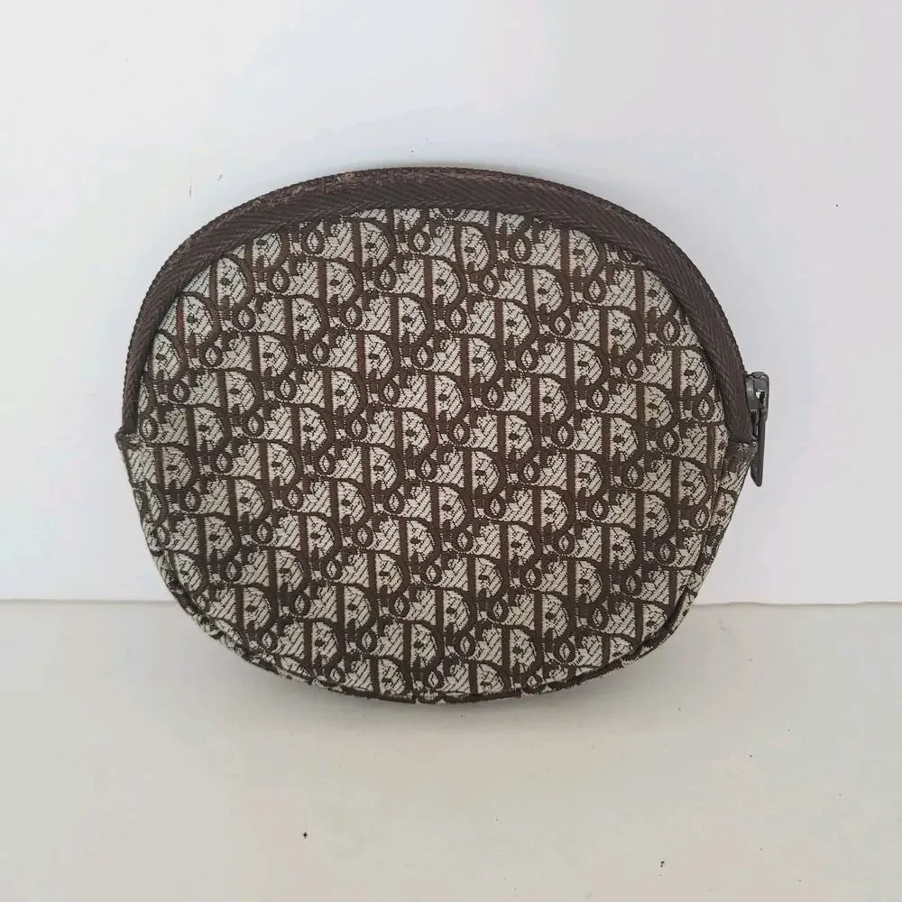 Auth Christian Dior Monogram Mini Zip Brown Small Coin Wallet Compact Retro 90s